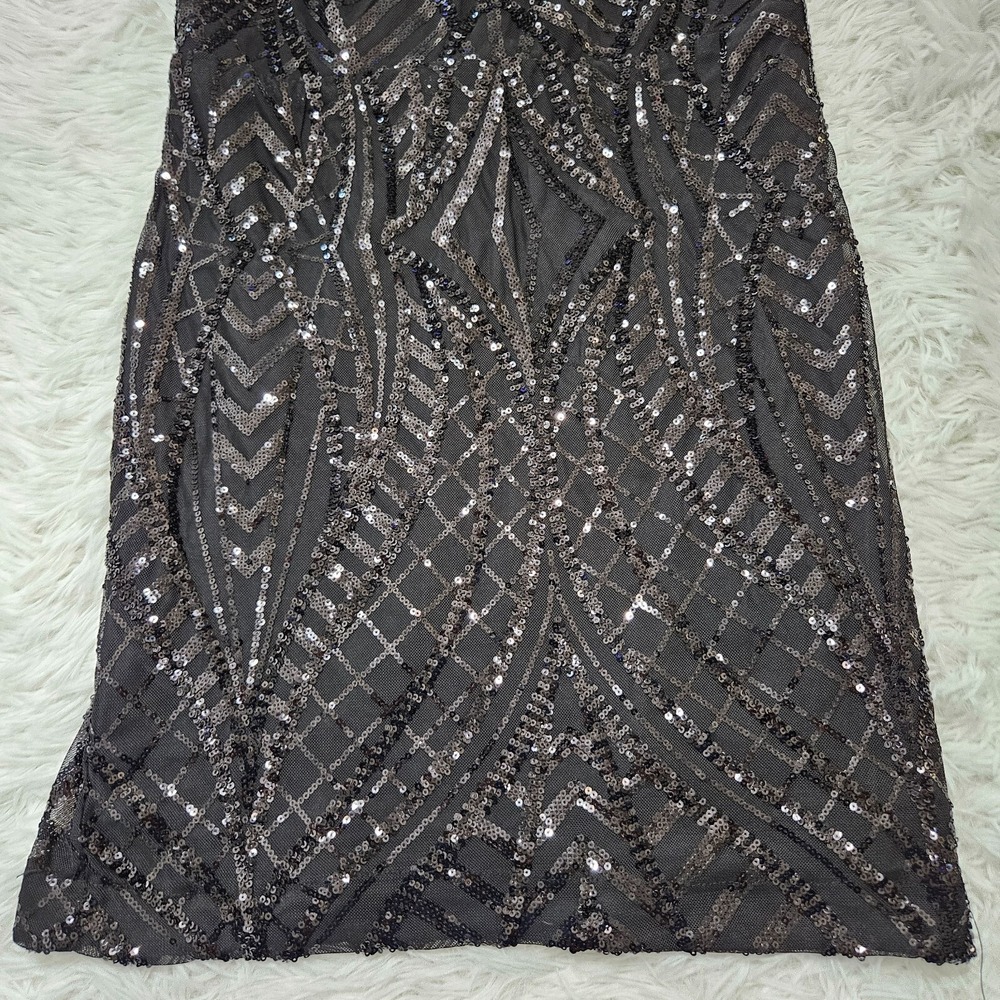 Lulus Women's Sz S Black Sequin Sleeveless Plunge Neck Sexy Mini Dress Clubwear - Picture 4 of 10